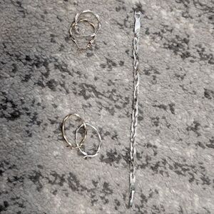 Monet Braided Silver Chain Bracelet and Two Pairs of Twist Hoops - Jewelry Set